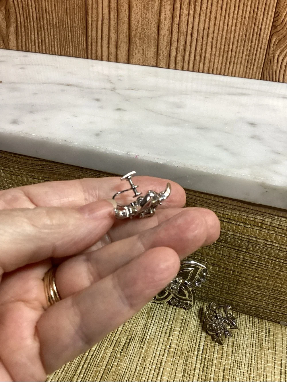 Vintage Silver-Tone Crystal Floral Brooch and matching clip Earring Set